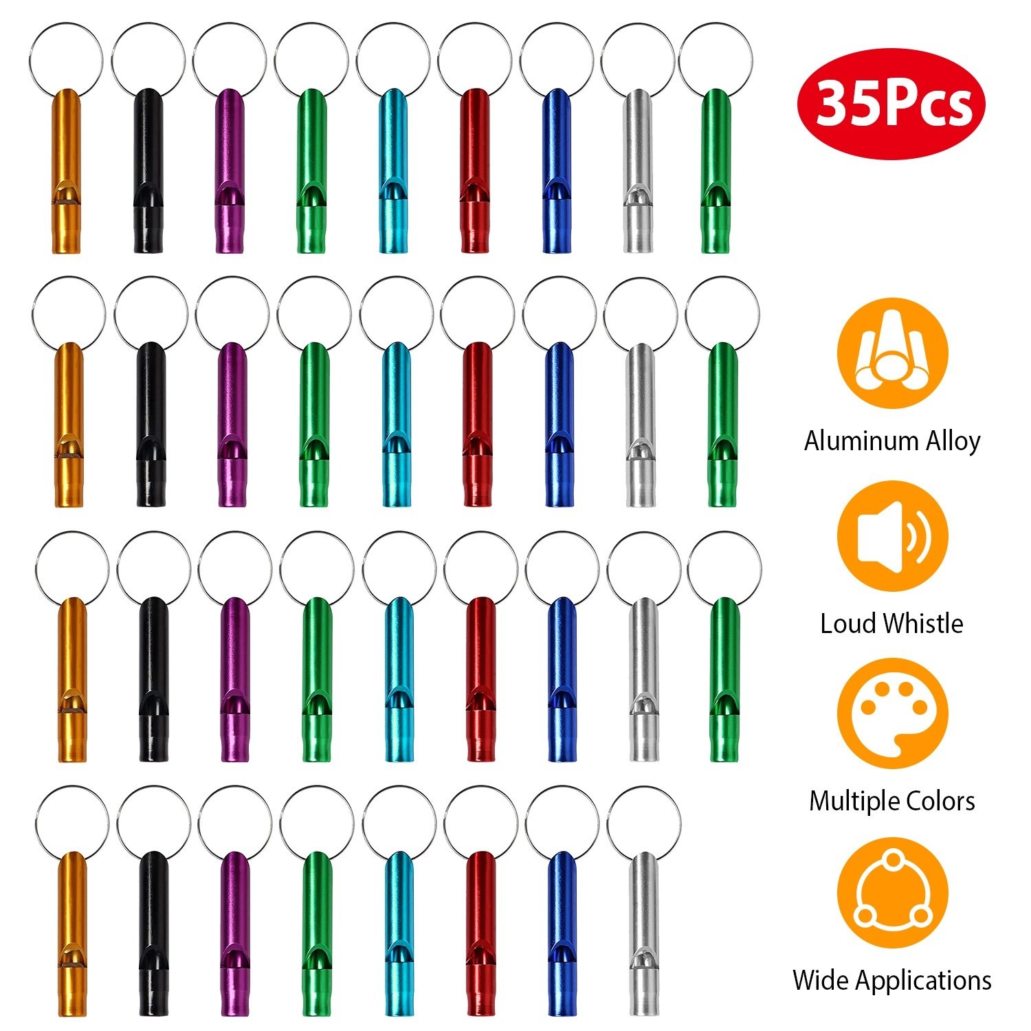 35Pcs Emergency Whistles Extra Loud Aluminum Alloy Whistle with Key Chain Ring for Camping Hiking Hunting 35Pcs Emergency Whistles Extra Loud Aluminum Alloy Whistle with Key Chain Ring for Camping Hiking Hunting