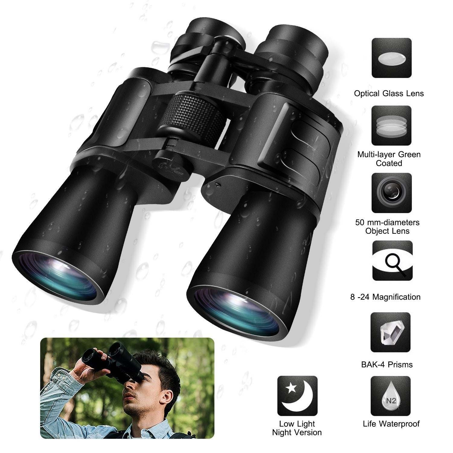 Portable Zoom Binoculars with FMC Lens Low Light Night Vision Portable Zoom Binoculars with FMC Lens Low Light Night Vision